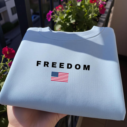 Freedom American Flag Embroidered Sweatshirt, Patriotic USA Pride Crewneck, Aesthetic Fourth of July Gift, Minimalist Freedom Pullover Shirt