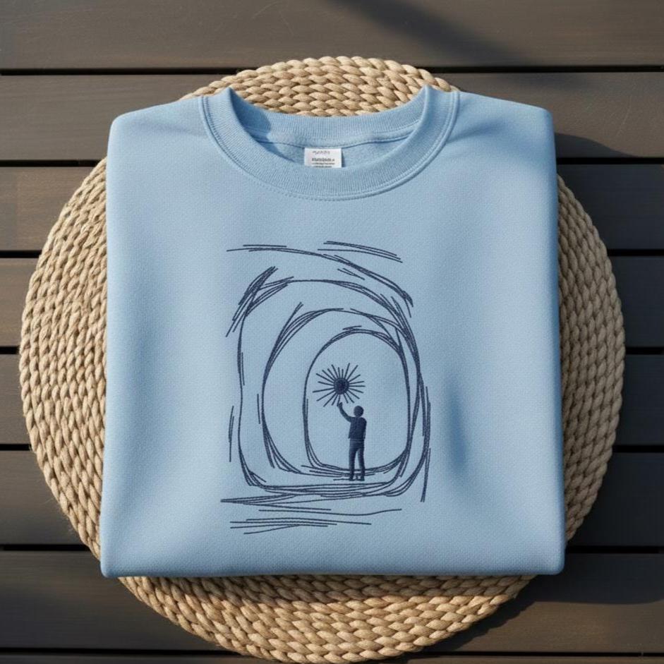 Sweatshirt Faith Embroidered Sweatshirt, Child Holding God’s Light Crewneck, Christian Jesus Gift