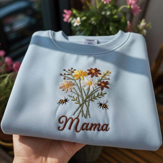 Embroidered Spring Floral Mama Shirt, custom mama t-shirt, new mom gift, cute tee for mom, comfy mom life shirt, New Mom 2026 Shirt
