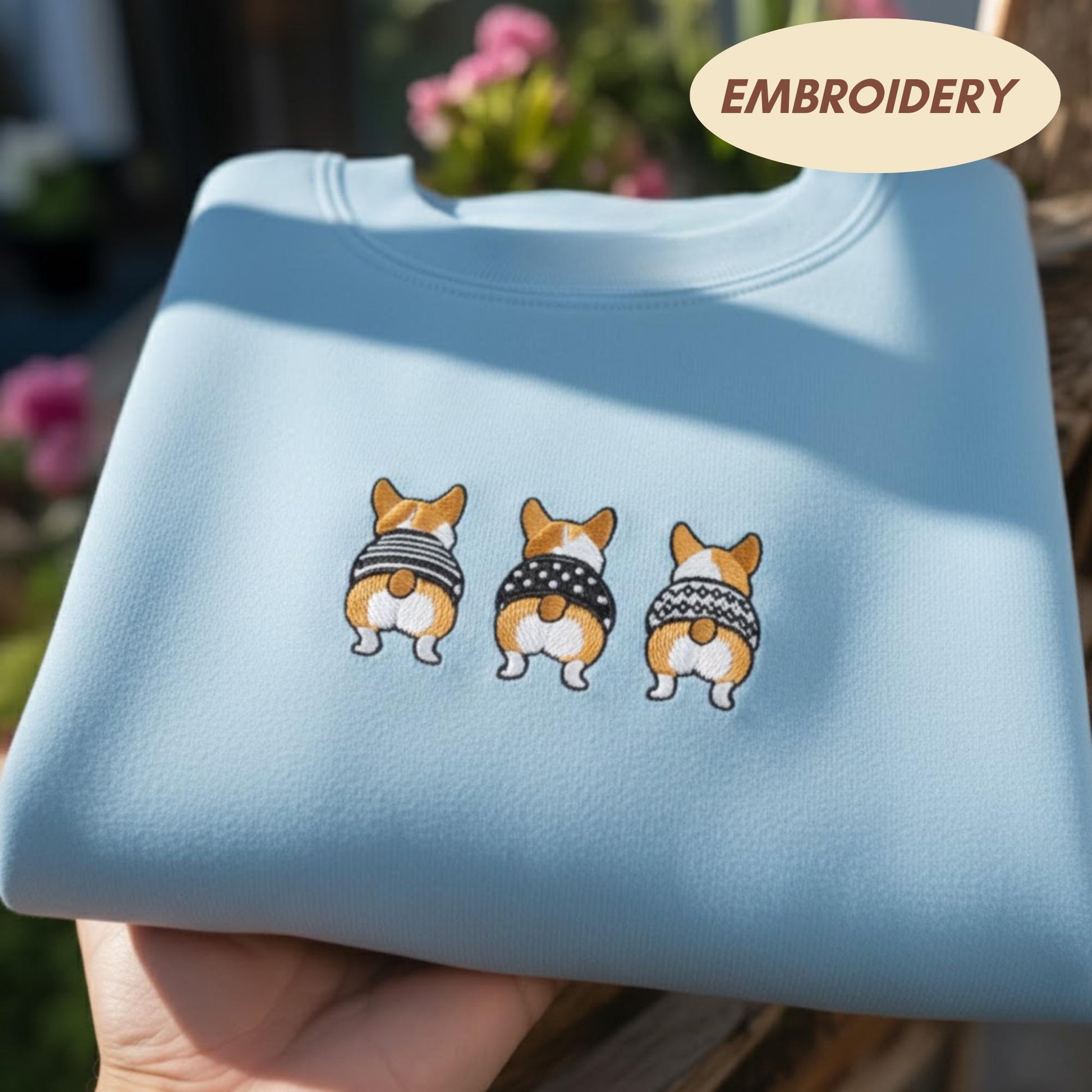 Embroidered Corgi Butt Sweatshirt, Three Corgis Pet Lover Crewneck, Funny Dog Mom Gift, Cute Corgi Lover Sweater, Cozy Animal Top