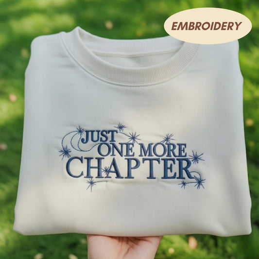 Just One More Chapter Embroidered Sweatshirt, Bookish Gift for Her, Cute Reader Crewneck, Bookworm Gift Ideas, Reading Club Heart Sweater