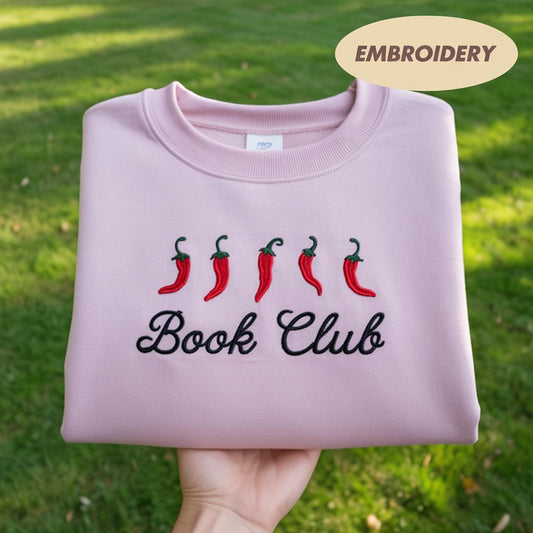 Spicy Book Club Embroidered Shirt, Chili Pepper Bookish Sweatshirt, Smut Reader Gift, Romance Novel Lover Crewneck, Spicy Book Reader Top