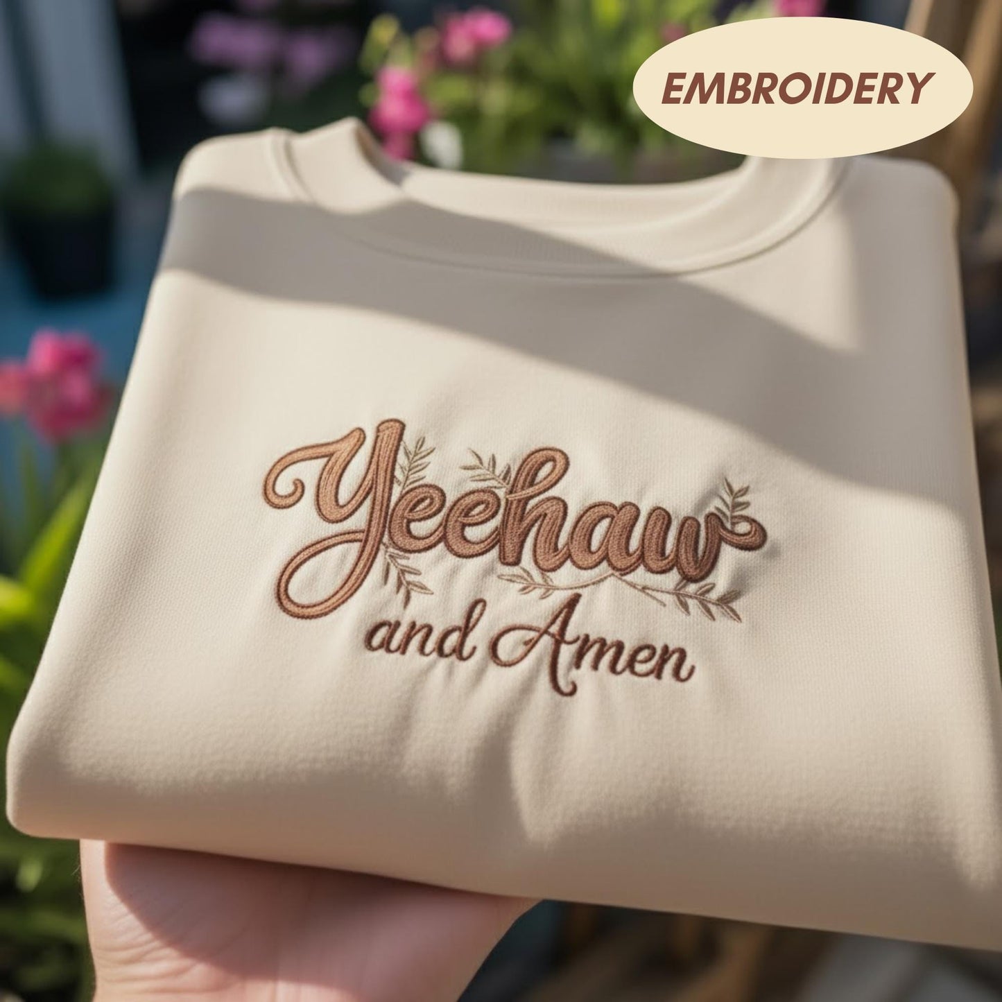 Yeehaw and Amen Embroidered Sweatshirt, Western Christian Crewneck, Cowboy Faith Gift, Southern Saying Sweater, Religious Top