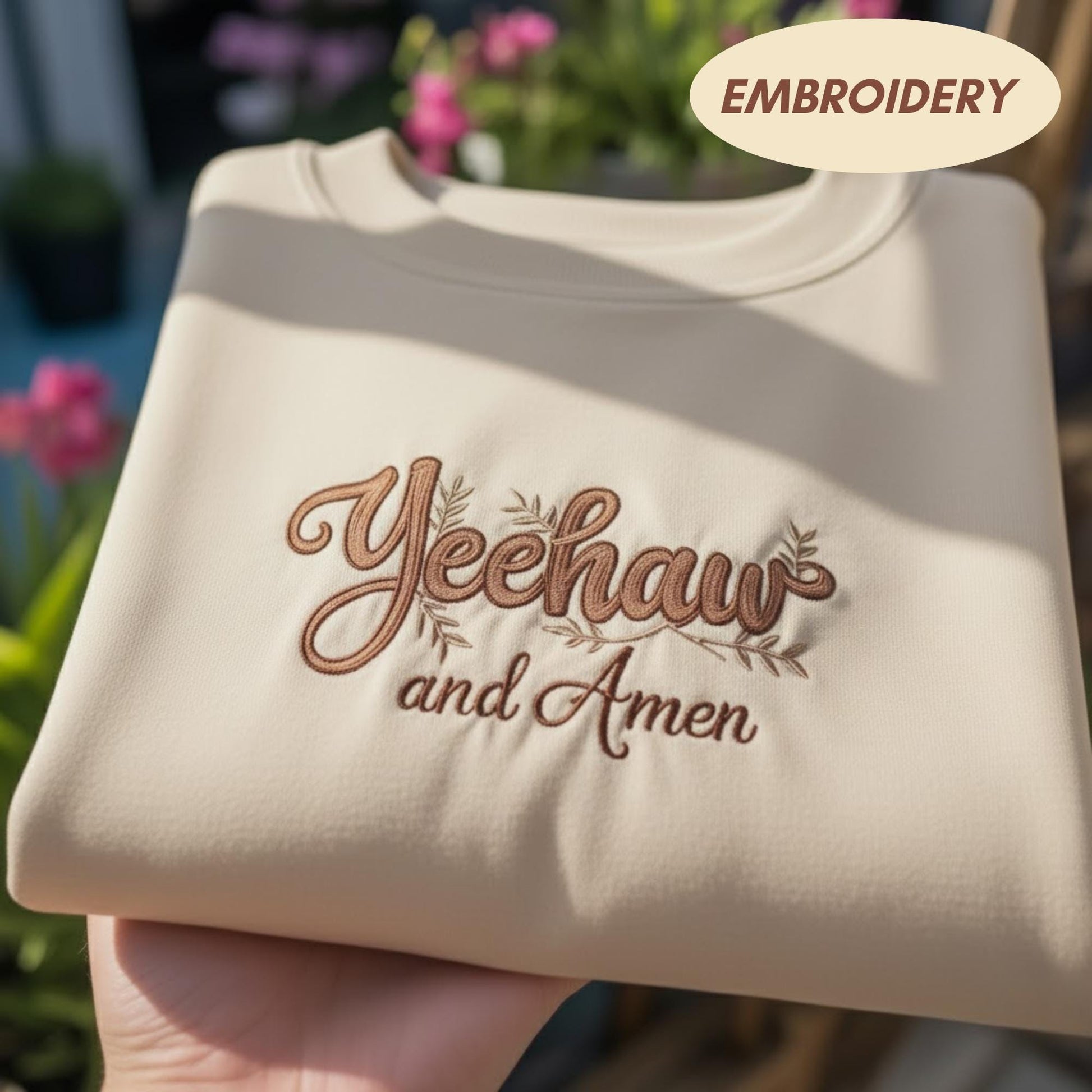 Yeehaw and Amen Embroidered Sweatshirt, Western Christian Crewneck, Cowboy Faith Gift, Southern Saying Sweater, Religious Top