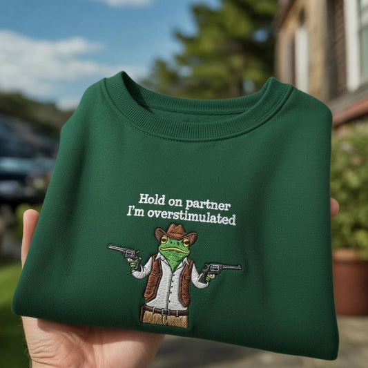 Embroidered Cowboy Frog Sweatshirt, Unhinged Funny Frog Lover Gift