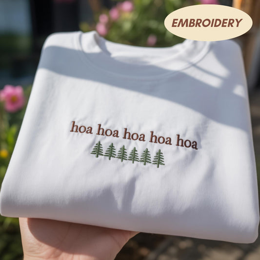 Hoa Hoa Hoa Hoa Hoa Hoa Embroidered Sweatshirt, Funny Tree Holiday Shirt, Fork Tree Sweater, Forest Crewneck, Cozy Outdoor Apparel