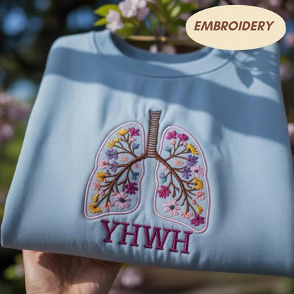 YHWH Floral Lungs Embroidered Shirt, Christian Breath Of Life Sweatshirt, Religious Flowers Crewneck, Faith Based Worship Shirt