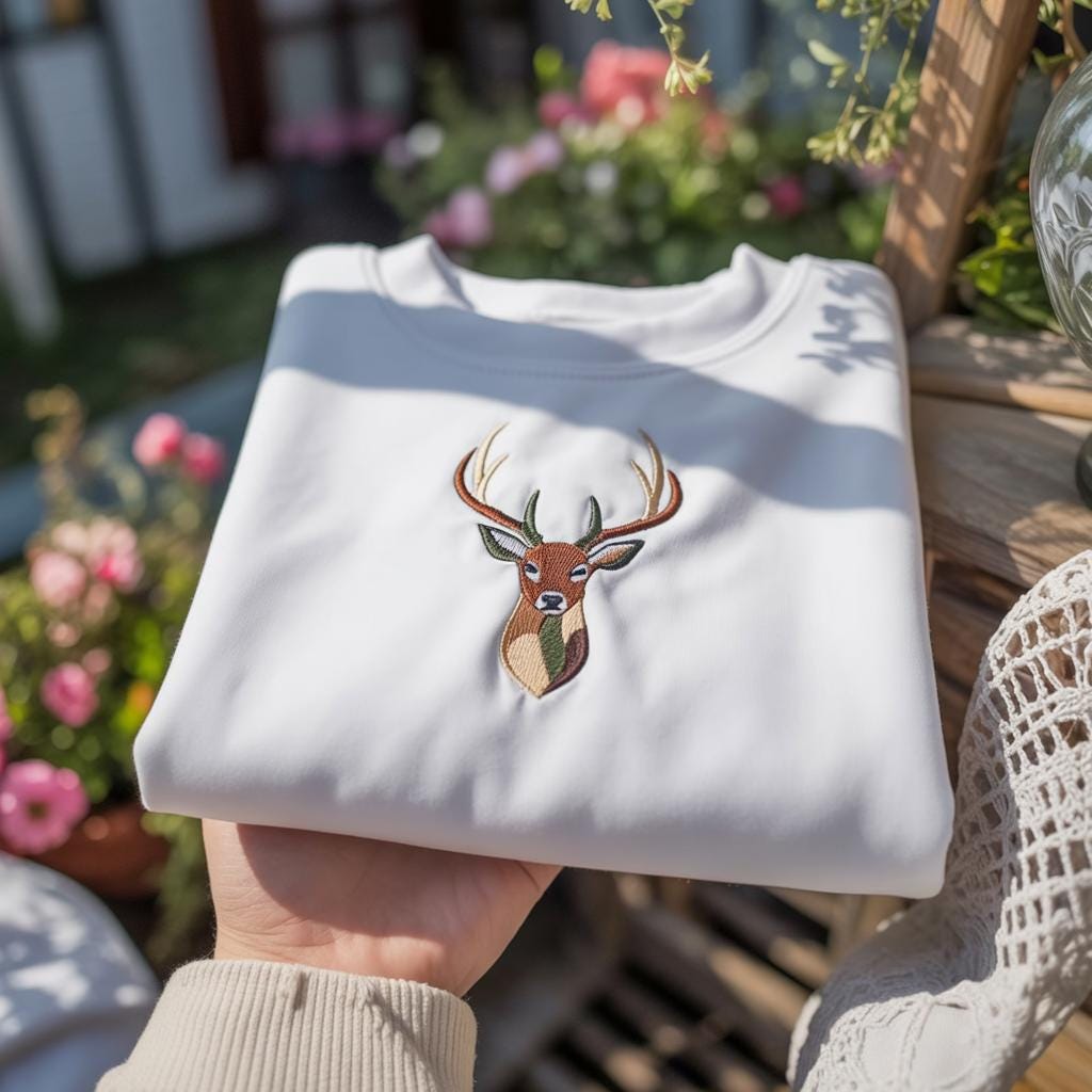 Sweatshirt Camo Buck Embroidered Sweatshirt, Couple Crewneck, Hunting Lover Gift