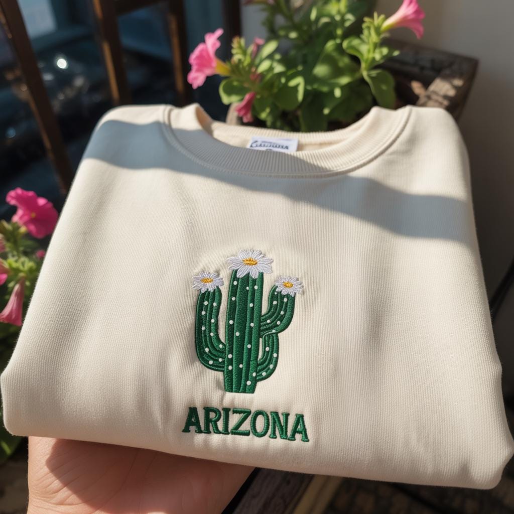 Arizona State Flower Embroidered Sweatshirt, Saguaro Cactus Floral Crewneck, Aesthetic Arizona Pride Gift, Minimalist Desert Nature Lover