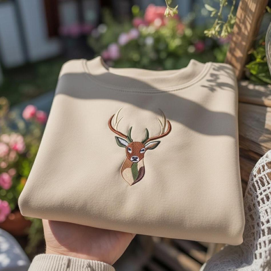 Sweatshirt Camo Buck Embroidered Sweatshirt, Couple Crewneck, Hunting Lover Gift