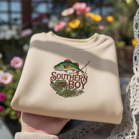 Sweatshirt Southern Boy Fishing Embroidered Sweatshirt, Country Couple Gift, Outdoors Crewneck
