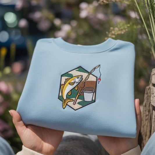 Sweatshirt Hexagon Fishing Embroidered Sweatshirt, Country Couple Gift, Outdoors Crewneck