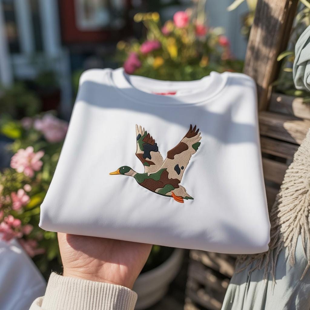 Sweatshirt Camo Duck Embroidered Sweatshirt, Hunting Couple Gift, Rustic Outdoor Crewneck