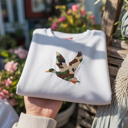 Sweatshirt Camo Duck Embroidered Sweatshirt, Hunting Couple Gift, Rustic Outdoor Crewneck