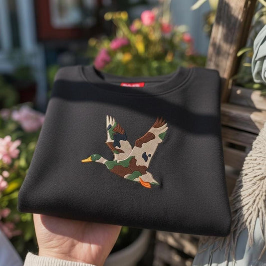 Sweatshirt Camo Duck Embroidered Sweatshirt, Hunting Couple Gift, Rustic Outdoor Crewneck