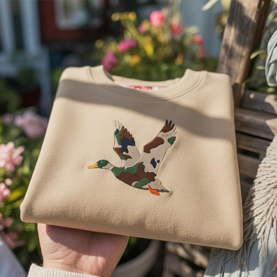 Sweatshirt Camo Duck Embroidered Sweatshirt, Hunting Couple Gift, Rustic Outdoor Crewneck