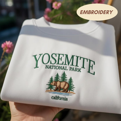 Yosemite National Park Embroidered Sweatshirt, California Bear Nature Valentine Gift, Vintage Adventure Crewneck, Hiking Travel Love Sweater