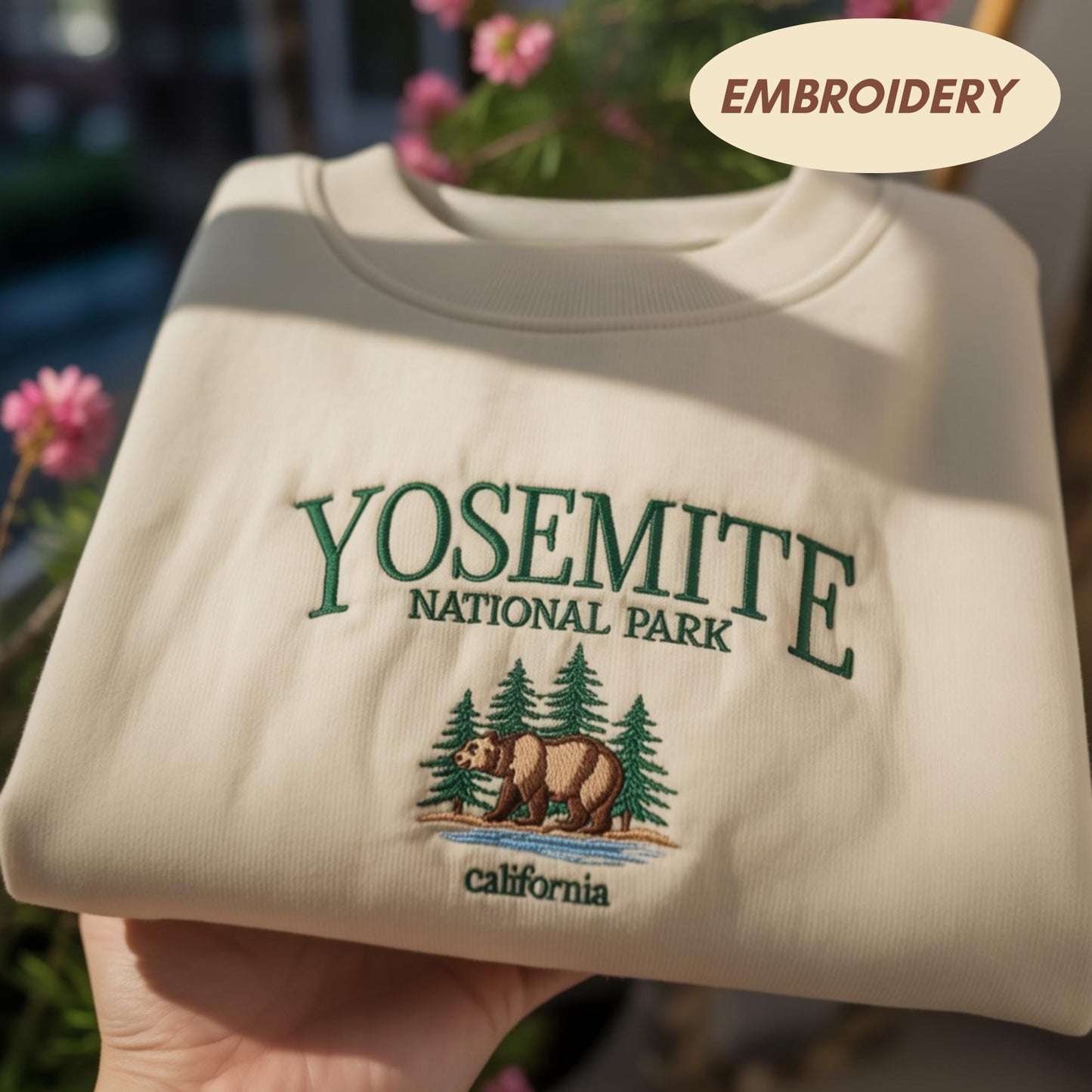 Yosemite National Park Embroidered Sweatshirt, California Bear Nature Valentine Gift, Vintage Adventure Crewneck, Hiking Travel Love Sweater