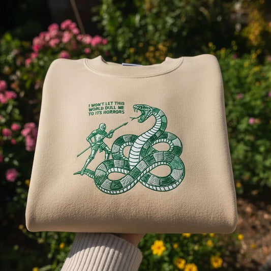 Sweatshirt Stoic Quote Embroidered Sweatshirt, Knight Serpent Gothic Art Crewneck