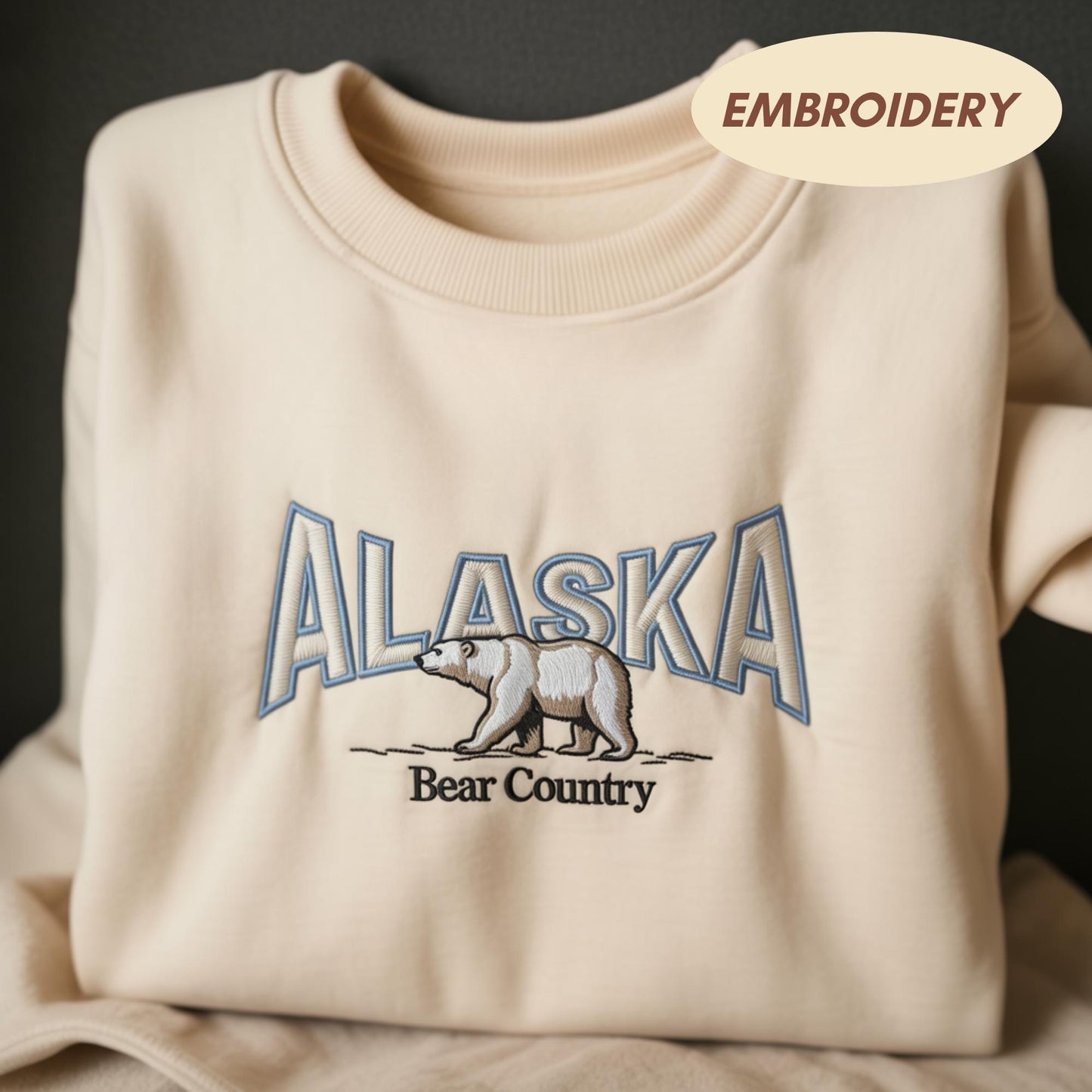 Alaska Bear Country Embroidered Shirt, Polar Bear Nature Sweatshirt, Adventure Travel Gift, Minimalist Wildlife Crewneck Top, Alaska Shirt