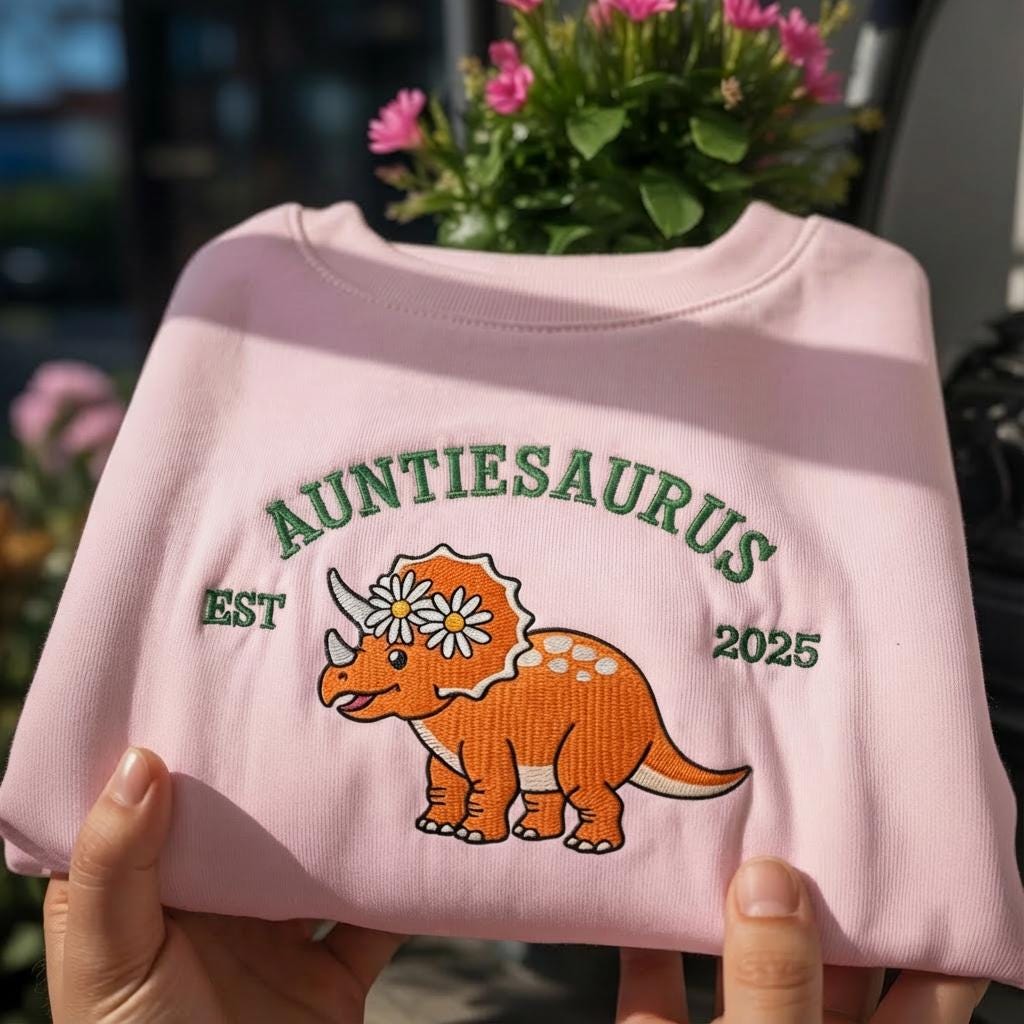 Auntie Saurus Embroidered Sweatshirt, Dinosaur Mom Gift, Auntie Saurus Dinosaur Sweatshirt, Custom Mom EST, Funny Mama Shirt