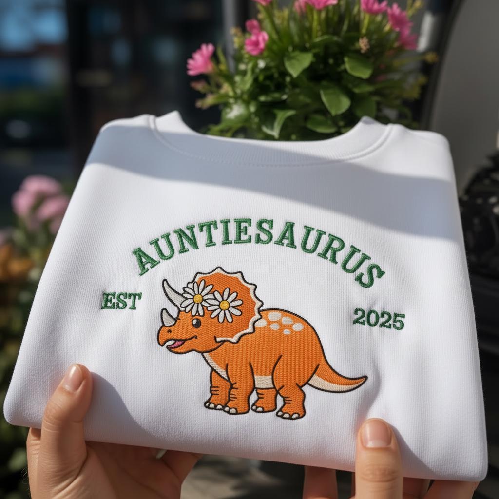 Auntie Saurus Embroidered Sweatshirt, Dinosaur Mom Gift, Auntie Saurus Dinosaur Sweatshirt, Custom Mom EST, Funny Mama Shirt