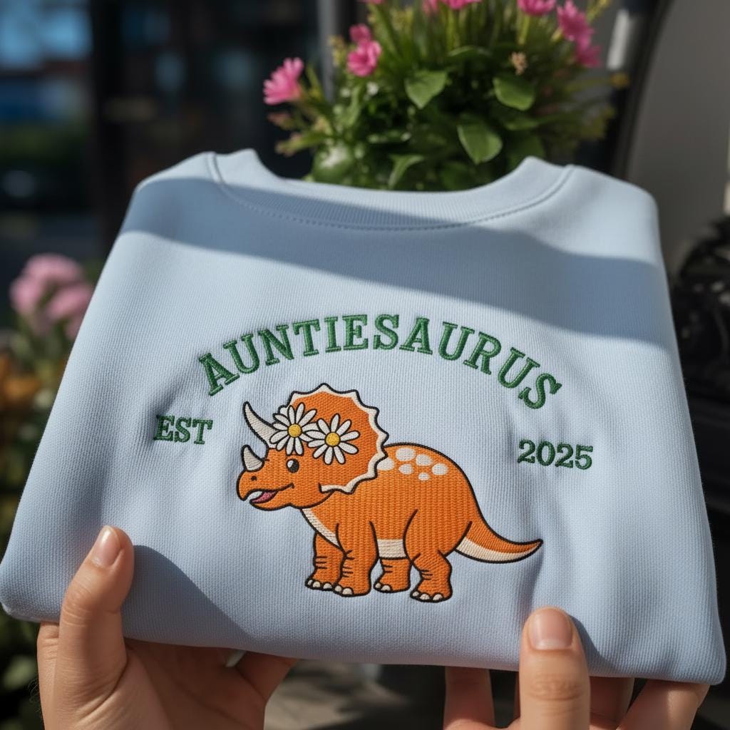 Auntie Saurus Embroidered Sweatshirt, Dinosaur Mom Gift, Auntie Saurus Dinosaur Sweatshirt, Custom Mom EST, Funny Mama Shirt
