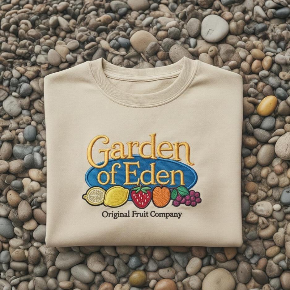 Sweatshirt Garden of Eden Embroidered Sweatshirt, Christian Vintage Fruit Design Crewneck, Faith Aesthetic Embroidery Gift