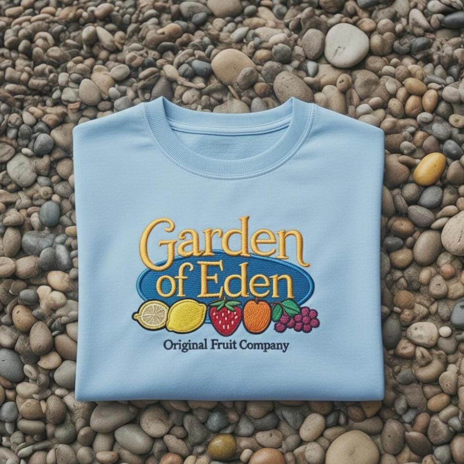 Sweatshirt Garden of Eden Embroidered Sweatshirt, Christian Vintage Fruit Design Crewneck, Faith Aesthetic Embroidery Gift