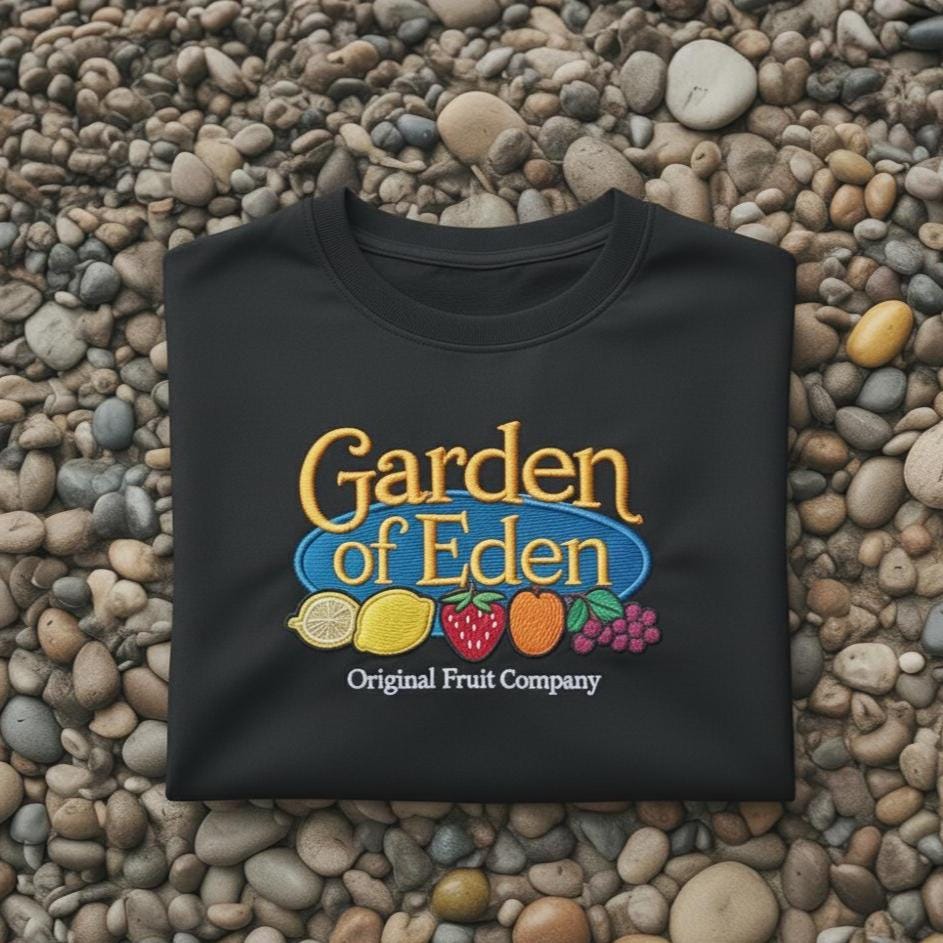 Sweatshirt Garden of Eden Embroidered Sweatshirt, Christian Vintage Fruit Design Crewneck, Faith Aesthetic Embroidery Gift