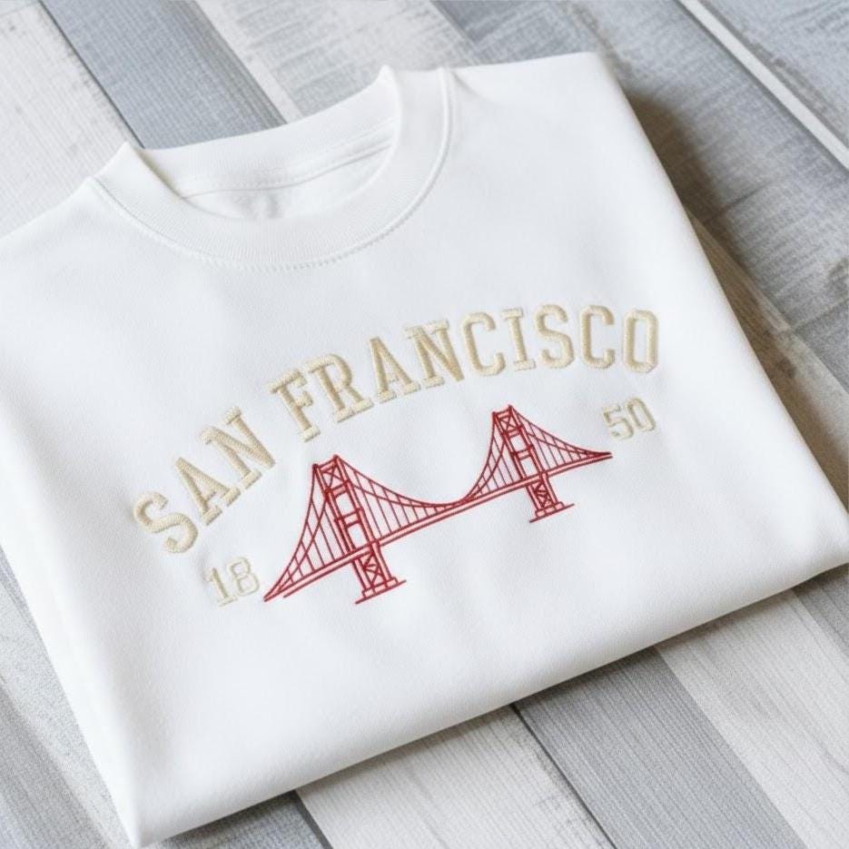 San Francisco Embroidered Sweatshirt, Vintage California Crewneck, Golden Gate Bridge Sweater, West Coast Travel Gift, Bay Area Shirt