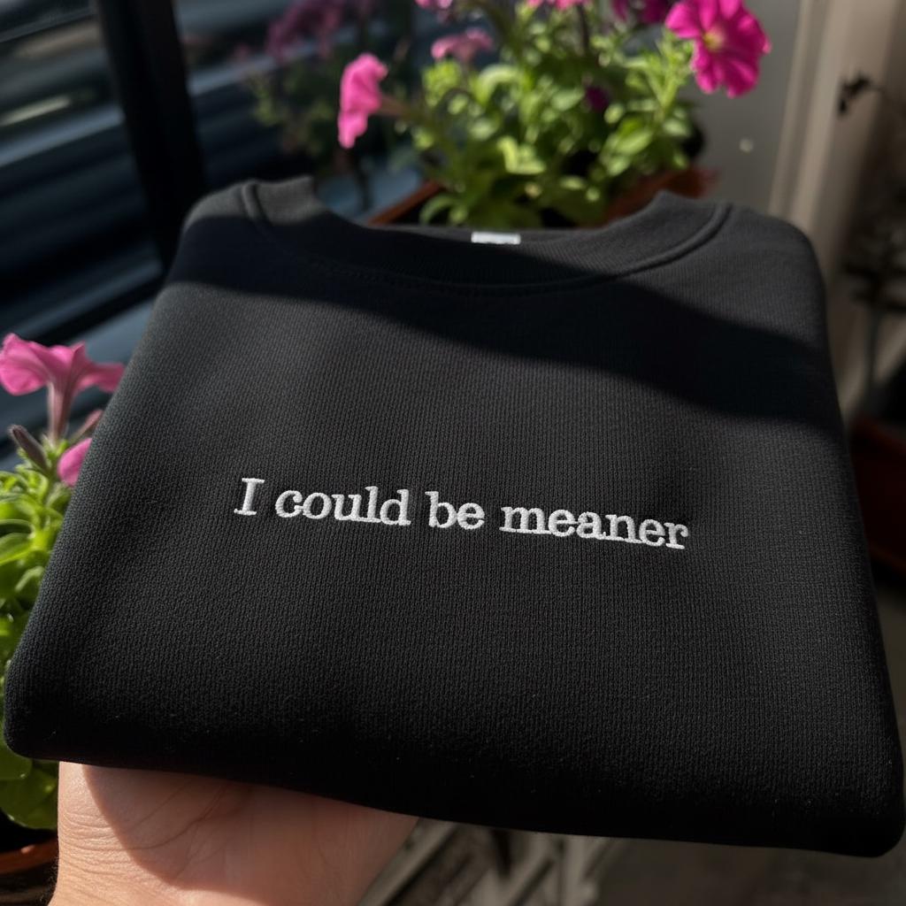 I Could Be Meaner Embroidered Sweatshirt, Sarcastic Quote Crewneck, Funny Saying Shirt, Aesthetic Minimalist Pullover, Sassy Gift for Her