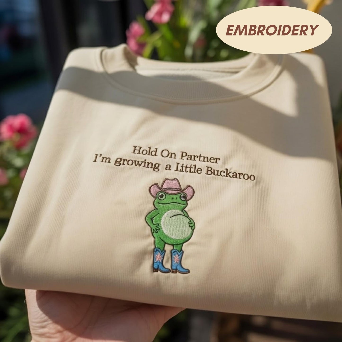 Growing A Little Buckaroo Embroidered Sweatshirt, Funny Frog Pregnancy Announcement Valentine Gift, Western Cowboy Baby Reveal Shirt