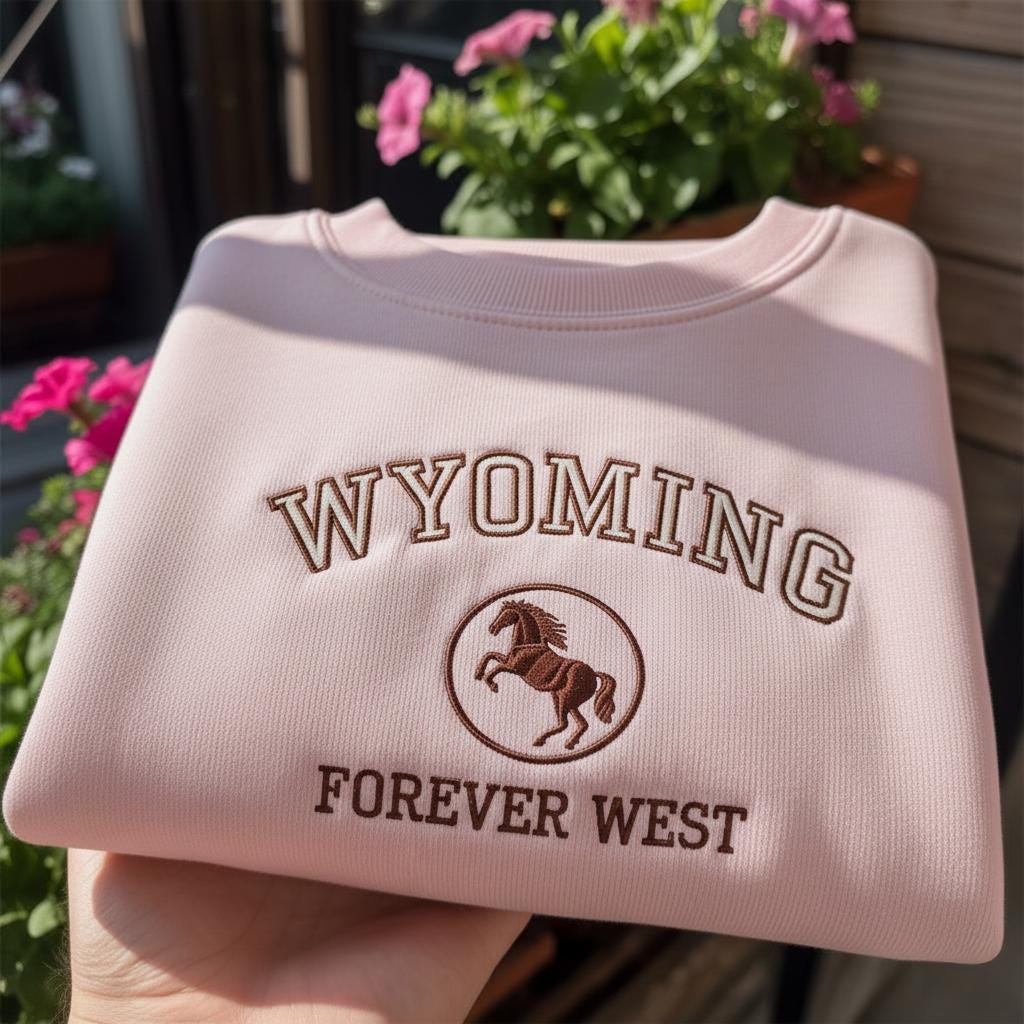 Wyoming Forever West Embroidered Sweatshirt, Vintage Cowboy Horse Crewneck, Wyoming State Pride Shirt, Western Aesthetic Gift