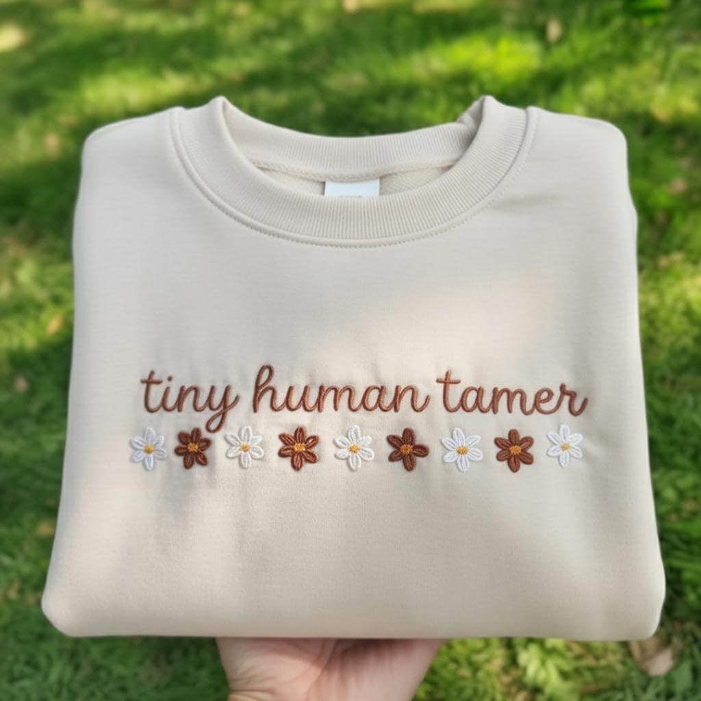 Tiny Human Tamer Embroidered Shirt, Teacher Life Sweatshirt, New Mom Gift Crewneck, Floral Toddler Mom Shirt, Aesthetic Teacher Shirt