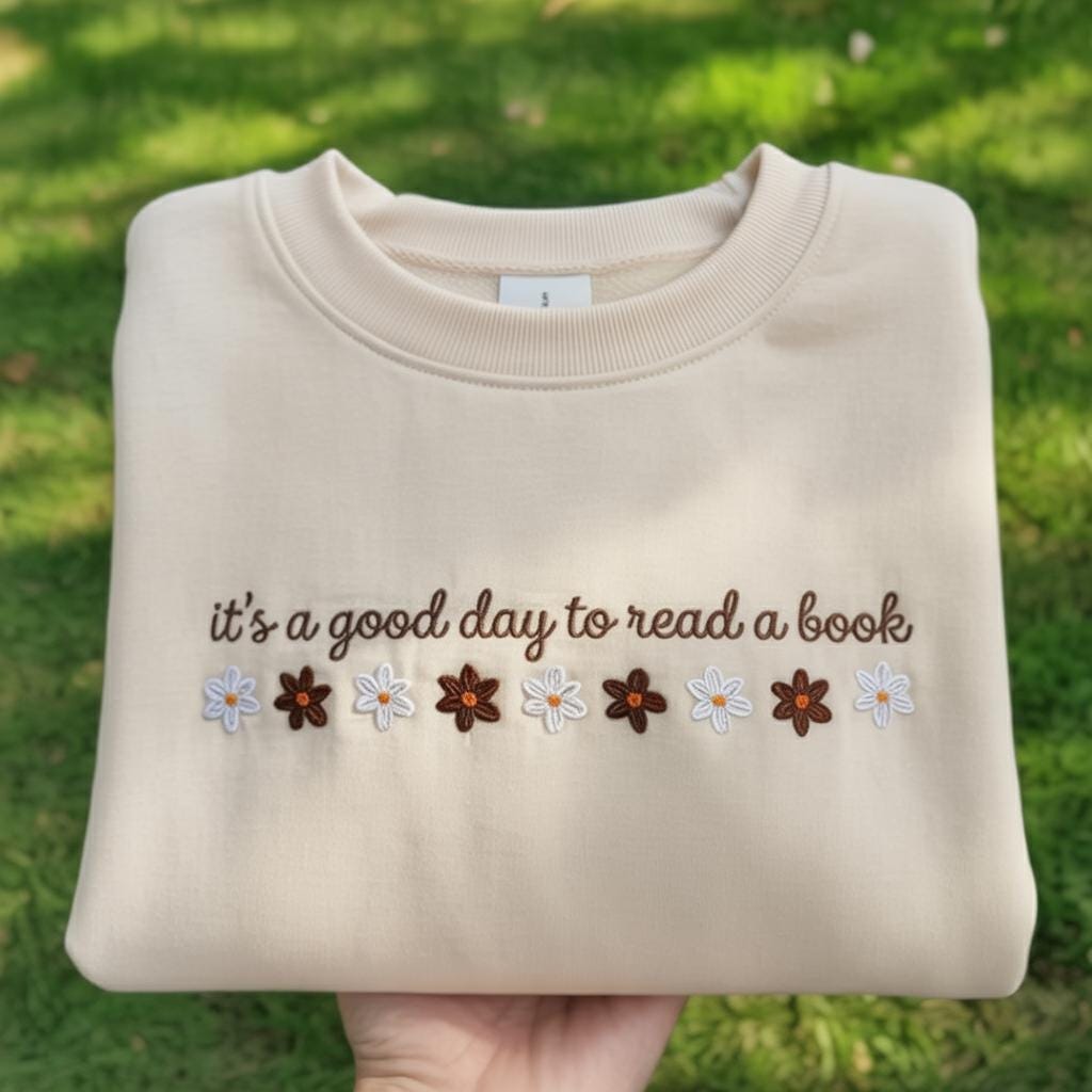 It's a Good Day to Read a Book Embroidered Sweatshirt, Floral Book Lover Crewneck, Librarian Gift Shirt, Reading Teacher Quote Sweater