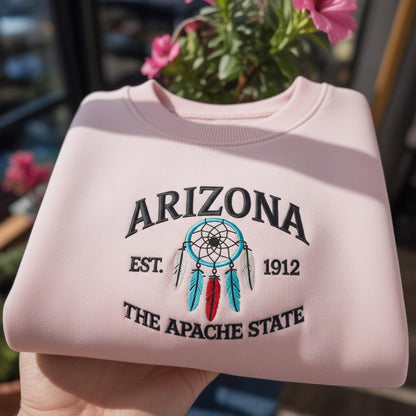 Arizona The Apache State Embroidered Sweatshirt, Vintage Dreamcatcher Crewneck, Arizona Est 1912 Shirt, Southwest Travel Gift, Boho Native