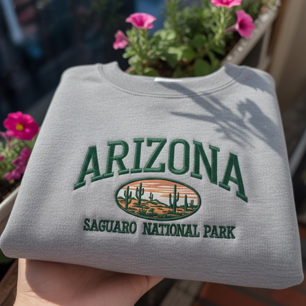 Arizona Saguaro National Park Embroidered Sweatshirt, Vintage Desert Nature Crewneck, Southwest Travel Gift, Arizona Souvenir Shirt