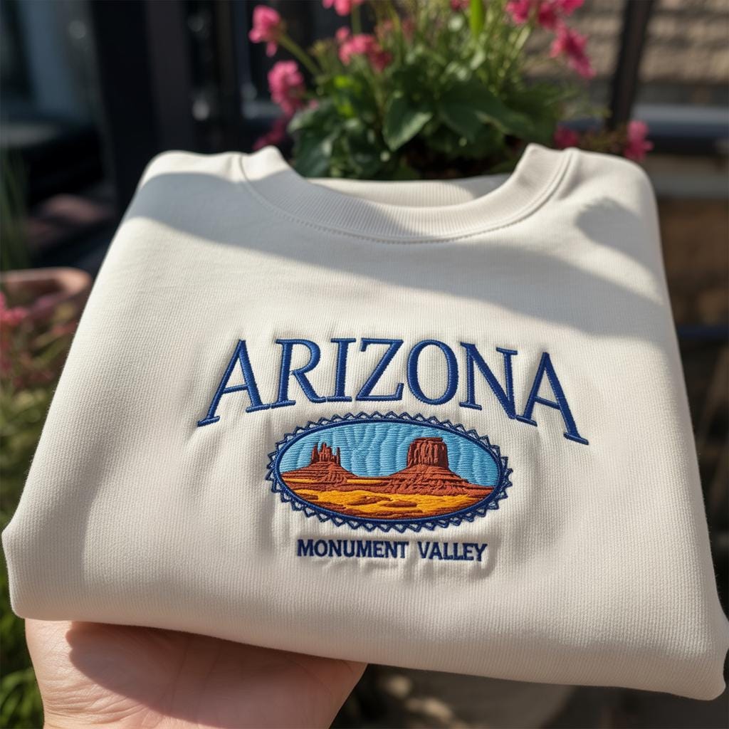 Arizona Monument Valley Embroidered Sweatshirt, Vintage Southwest Desert Crewneck, Arizona State Pride Shirt, Travel Souvenir Gift