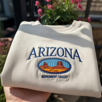 Arizona Monument Valley Embroidered Sweatshirt, Vintage Southwest Desert Crewneck, Arizona State Pride Shirt, Travel Souvenir Gift
