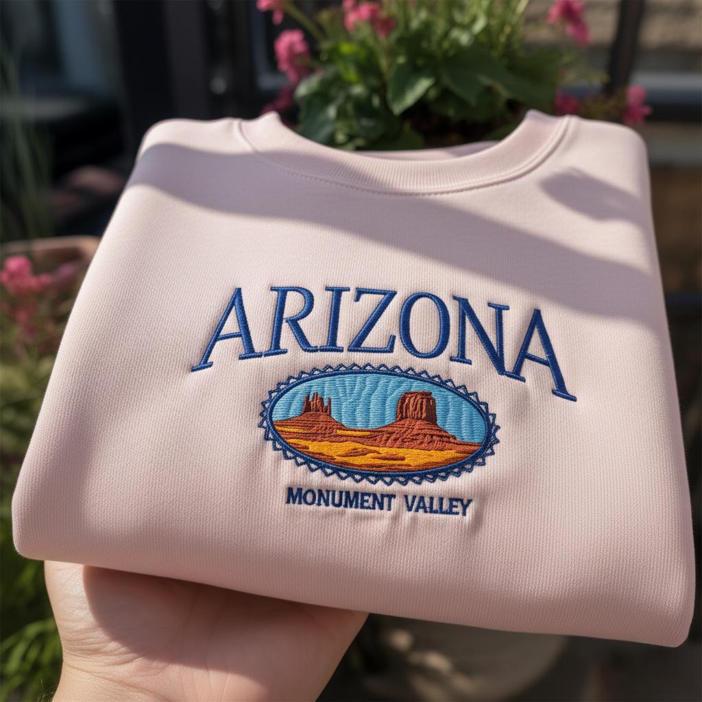 Arizona Monument Valley Embroidered Sweatshirt, Vintage Southwest Desert Crewneck, Arizona State Pride Shirt, Travel Souvenir Gift