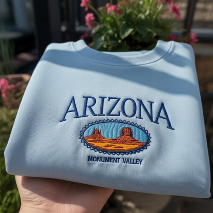 Arizona Monument Valley Embroidered Sweatshirt, Vintage Southwest Desert Crewneck, Arizona State Pride Shirt, Travel Souvenir Gift