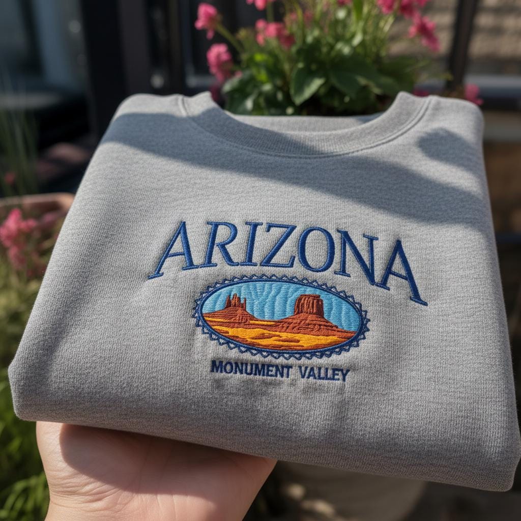 Arizona Monument Valley Embroidered Sweatshirt, Vintage Southwest Desert Crewneck, Arizona State Pride Shirt, Travel Souvenir Gift