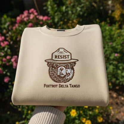 Foxtrot Delta Tango Embroidered Shirt, Resist and Persist Political Design, Progressive Activism Gift
