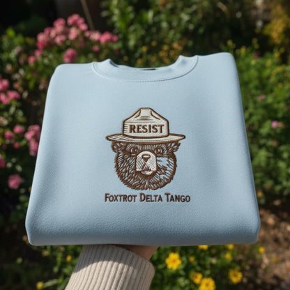 Foxtrot Delta Tango Embroidered Shirt, Resist and Persist Political Design, Progressive Activism Gift