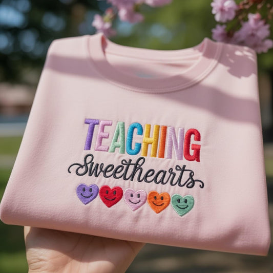 Teaching Sweethearts Embroidered Sweatshirt, Teacher Valentine Gift, Elementary School Shirt, Cute Educator Sweater, School Staff Gift