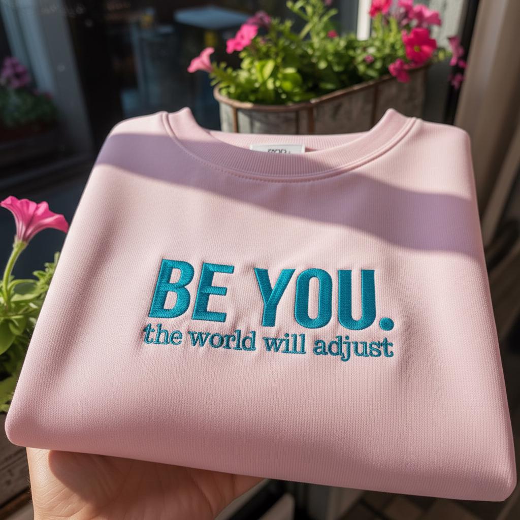 Be You The World Will Adjust Embroidered Sweatshirt, Inspirational Quote Crewneck, Aesthetic Minimalist Pullover, Self Love Gift for Her