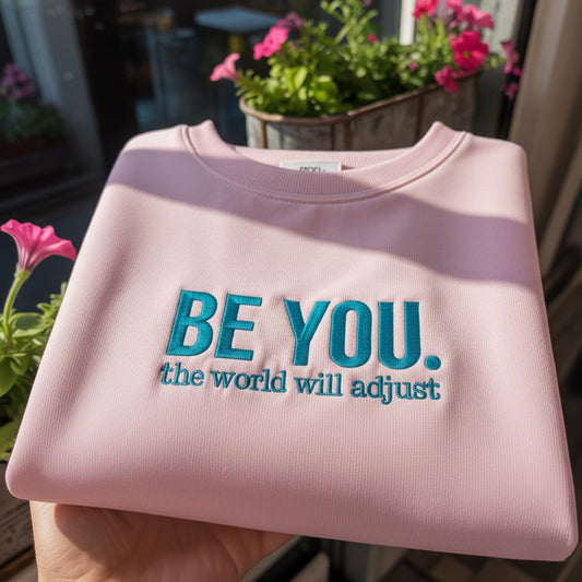 Be You The World Will Adjust Embroidered Sweatshirt, Inspirational Quote Crewneck, Aesthetic Minimalist Pullover, Self Love Gift for Her