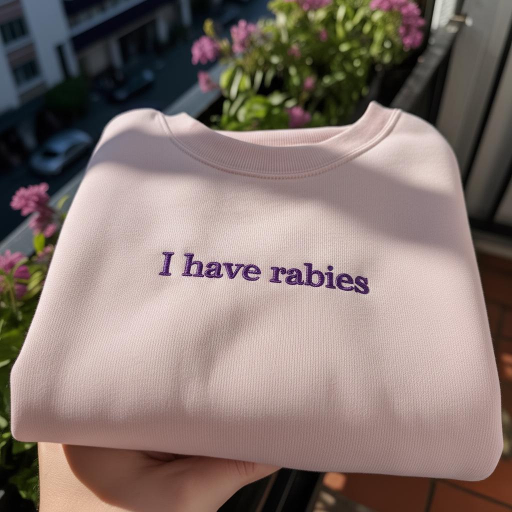 I Have Rabies Embroidered Sweatshirt, Funny Ironic Humor Crewneck, Weirdly Specific Quote Shirt, Aesthetic Minimalist Pullover