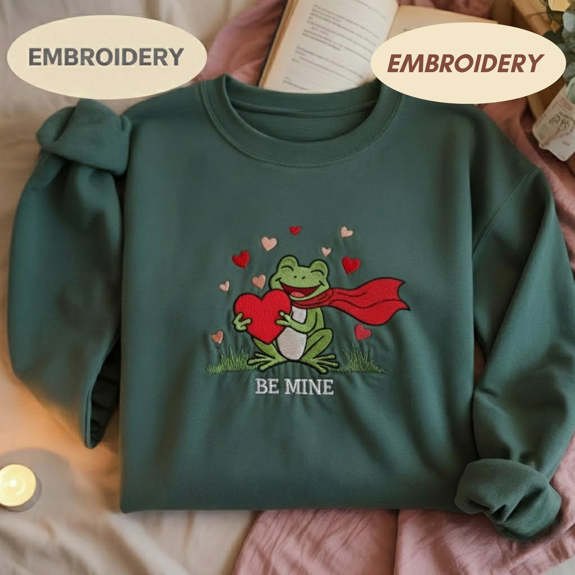 Be Mine Frog Embroidered Sweatshirt, Cute Frog Valentine Shirt, Heart Froggy Crewneck, Valentine Day Shirt, Aesthetic Animal Sweater Gift